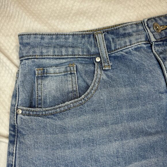 SANCTUARY Light Blue High Rise Front Slit Midi Denim Jean Skirt Raw Hem Size 28 - Picture 7 of 12